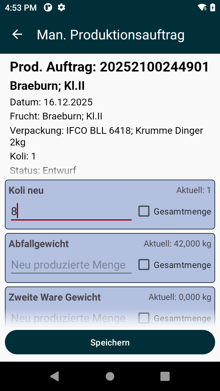 Eingabe eines Zugangs, Speichern aktiv